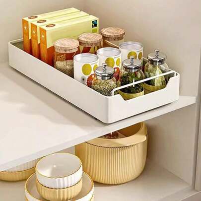 Pull Out Cabinet Organizer Fixed With Adhesive Film, Heavy Duty Slide Out Pantry Shelves, Holds Cutlery, Spice Bottles, Sliding Drawer Storage Rack For Kitchen Home