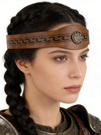 1 Băng đô da PU kiểu Viking cho nam và nữ – Băng đô chiến binh Bắc Âu, phụ kiện cosplay thời Trung cổ, món quà Valentine hoàn hảo cho người yêu thích LARP và fantasy.