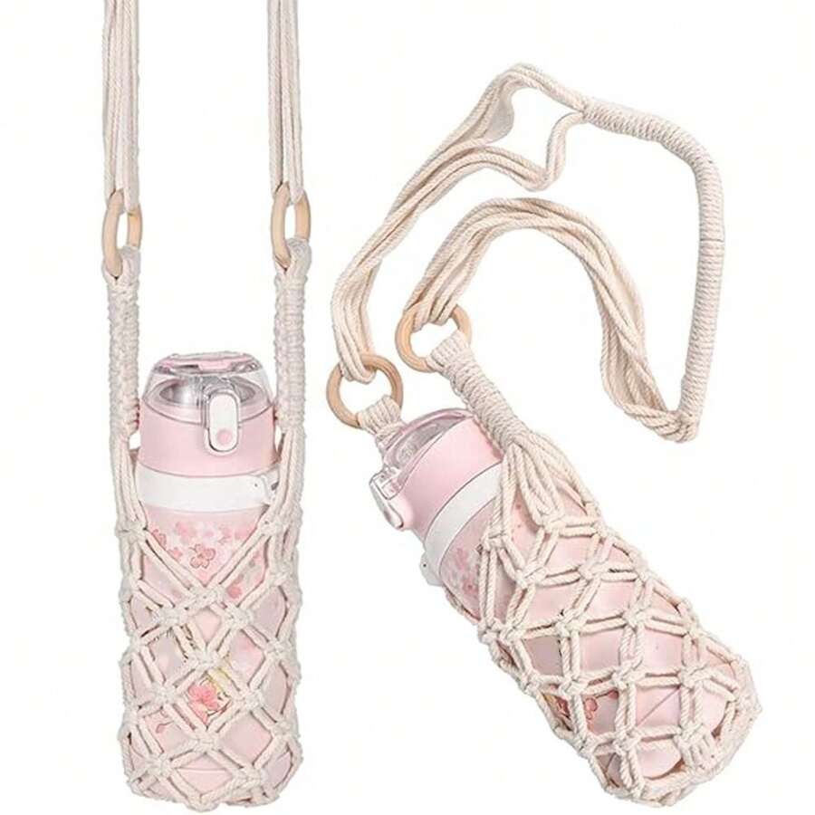 1PC Wine Bottle Carrier Cotton Hanging Water Bottle Net Bag With Hooks Portable Bottle Storage Holder DIY Wine Accessories - Multicolor - View 1