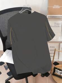 男士街头休闲运动套装 - “几何弧粒子效果”图案设计，涤纶针织面料，圆领，抽绳短裤，带口袋，常规版型，适合大码身材 - 彩色 - 查看 4