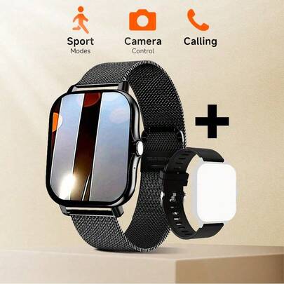SIMSONLAB Đồng hồ thông minh dây thép silicon nâng cấp năm 2026, unisex, có chức năng gọi điện Bluetooth, mặt đồng hồ tùy chỉnh và hẹn giờ.