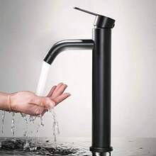 Grifo de lavabo moderno, grifo de bao negro mate, grifo de acero inoxidable, con cao de 30 cm de alto, grifo de lavabo de un solo orificio - Negro - Ver 3
