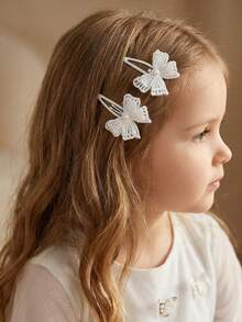 6pcs/12pcs Girls White Pearl Butterfly Hair Clips, Hair Ties, Hair Bands Set, Suitable For Daily Decoration - White - View 2