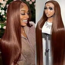 Uveous 28 Inch Brown Lace Front Wigs Human Hair Pre Plucked 13x4 Straight Lace Front Wigs Human Hair 200% Density Colored #4 Light Brown Glueless Wig HD Lace Frontal Wigs For Women - S4 - 查看 3