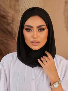 1件装女士纯色简约百搭穆斯林速戴头巾，套头式设计，方便快捷佩戴，简约休闲优雅经典百搭，一体式帽衬围巾，舒适透气面料，适合搭配头巾服饰，日常穿着。 - 一體式 - 查看 18