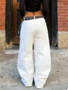 Women's Spring White Loose Minimalist Jeans - Fashionable And Versatile Denim Item, Suitable For Daily Wear And Photo Shoots - White - View 8