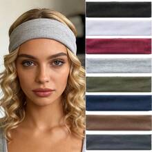1条简约纯色针织罗纹弹力发带，窄款运动瑜伽发带，男女通用，休闲涤纶材质 - 彩色 - 查看 10