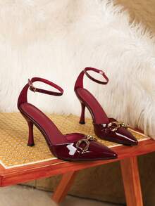 大码女士性感细高跟凉鞋，休闲派对优雅百搭时尚细高跟凉鞋，时尚性感派对细高跟凉鞋，女士步行细高跟凉鞋 - 酒紅色 - 查看 5