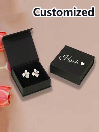 1pc Customized Jewelry Box With Magnetic Flip Cover, Suitable For Necklace Storage, Can Customize Text, Korean Style Portable Jewelry Storage Box, Customized Travel Jewelry Box, Customized Jewelry Box Suitable For Bracelet And Ring Storage, Perfect For Engagement Candy, Anniversary Or Birthday Gift