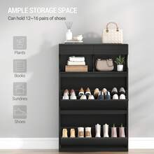 HEXCELEN Shoe Cabinet, Shoe Rack, Shoe Cabinet, Narrow, Adjustable, Shoe Chest For Entrance, Hallway, Wardrobe, 16 Pairs, 2 Flaps (80W Cm), Black - màu đen - Xem 2