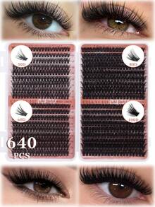 Bộ 720 sợi mi giả uốn cong kiểu D, với độ dài từ 10 đến 16 mm. Bộ mi giả bao gồm nhiều loại mi khác nhau, phù hợp hơn cho việc tự làm mi giả cá nhân, mi giả 3D, mi giả uốn cong kiểu Nga. - Màu nâu  Mocha - Xem 3