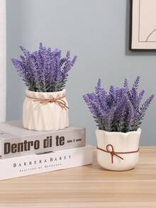 1 pieza Planta de lavanda artificial en maceta, decoración de flores de lavanda falsas realistas para el hogar, oficina, mesa de comedor, jardín, baño - Multicolor - Ver 8