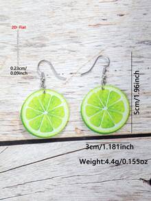 一对2D扁平卡通柠檬水果亚克力吊坠耳环，优雅简约风格女士耳环，适合日常和节日佩戴 - 綠色 - 查看 4