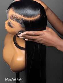 自然黑 180% 密度 30 英寸蕾丝前假发，真人发混纺，抽绳直发蕾丝前假发，真人发混纺，预拔毛全蕾丝假发，180 密度无胶隐形绑带前假发，真人发混纺，适合女性，尺寸 8-36 英寸 - 自然色&黑色系 - 查看 1