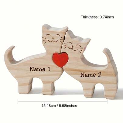 Personalized Wooden For Cat Family Gift | Customizable Names, Ideal For Cat Lovers, Couples, Animal Family Decor, Great For Mother'S Day And Christmas Gifts