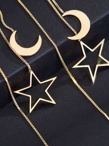 1 Pair Star & Moon Tassel Earrings, Suitable For Women's Daily Wear - Gold - View 6