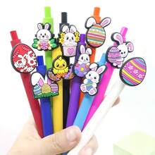 2pcs Easter Bunny Theme Gel Pens, Easter Bunny PVC Soft Rubber Grip Ballpoint Pens, Holiday Gift Pens (Random Style) - Multicolor - View 2