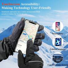 一双可充电加热手套，冬季电热手套，配备两节4000mAh可充电电池，防水保暖PU皮手套，3种加热模式和自动温度控制，灵活触屏工作手套，男女通用户外骑行、摩托车、狩猎、滑雪、徒步、露营、钓鱼等冬季运动保暖手套，圣诞礼物