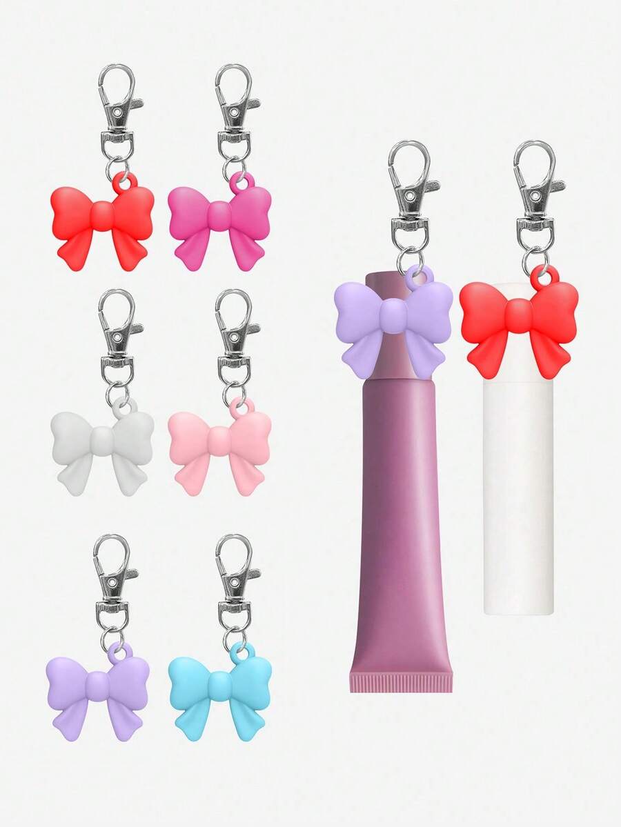 1个蝴蝶结唇彩钥匙扣，唇膏钥匙扣套，便携式唇彩收纳盒，唇膏收纳盒，唇彩钥匙扣，旅行配件，唇膏钥匙扣套，多功能配件，唇彩钥匙扣套，便携设计，易于挂在钥匙上，女士配件，情人节礼物 - 彩色 - 查看 1
