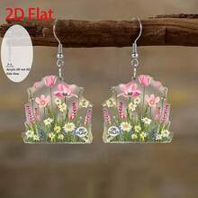 Elegant 2D flat tulip and daisy pendant earrings - floral jewelry, lightweight inspiration pendant, suitable for daily wear, parties, birthdays/holidays gifts - Un par - Ver 1