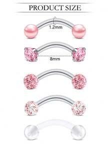 Set de 5 piezas de piercing de ceja de cristal, incluye barra curva, piercing rook, pendientes de cartílago, pendientes de trago y labret - A - Ver 2