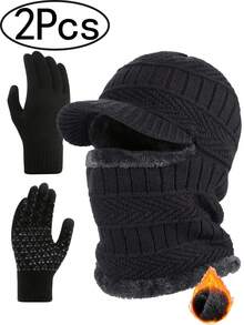 Winter Knitted Balaclava Beanie Hat+Anti-Slip Touch Screen Gloves Set For Women Men,Warm Cycling Ski Mask, Women Windproof Hood, Balaclavas Heavyweight Thermal Fleece