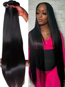 15A Brazilian Straight Bundles Human Hair (24 26 28 Inch)  Unprocessed Straight Human Hair Quick Weave Hair 3 Bundles Thick Remy Virgin Hair Extensions Natural Color - Natural Black - View 1