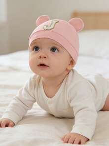 1 buah Topi Bayi Motif 26 Huruf Alfabet, Lembut & Hangat, Cocok untuk Bayi Baru Lahir, Hadiah Luar Biasa untuk Ibu Baru - Berwarna merah muda - View 3