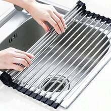 gjgfhFÁCILandVIVIR Coladores de Cocina Escurridor de Trastes de Acero Inoxidable Plegable para sobre Fregadero Alimentos Frutas Verduras Utensilios de Cocina Multifuncionalesbnvng - Gris - Ver 2