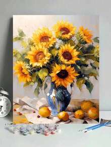 Kit de pintura al óleo digital DIY, diseño de girasol, sin marco, regalo de cumpleaños, no se requiere base de pintura, adecuado para decoración de pared de dormitorio y sala de estar - Mostaza Amarilla - Ver 4