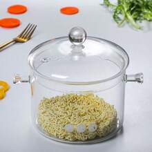 1pc Large Double-Handled Glass Soup Pot Instant Noodle Bowl Glass Pot Suitable For Electric Ceramic Hobs Thickened Stewing Pot Stew Pot