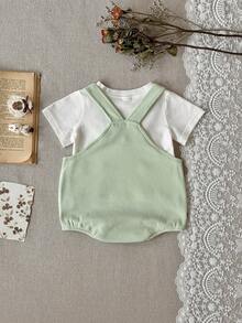 Set de 2 piezas: Camiseta blanca casual + body con tirantes verdes para bebé niña, primavera/otoño - verde menta - Ver 9