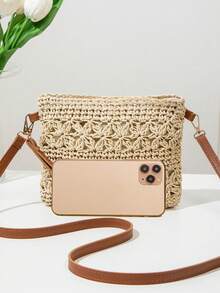 1个夏季沙滩编织单肩斜挎手提包，女士草编手提包