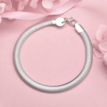 925 Sterling Silver Plated 6mm Snake Chain Bracelet, Unisex Fashion Charm, Suitable For Wedding, Engagement, Party And Other Occasions - Silver - View 1