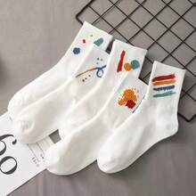 5/10 Pairs Women's Socks, Breathable & Comfortable, Sweet Style Mid-Rise Design, Fashionable Ruffle Trim, Graffiti Pattern, Japanese Knee-High Autumn/Winter Socks - Multicolor - View 5