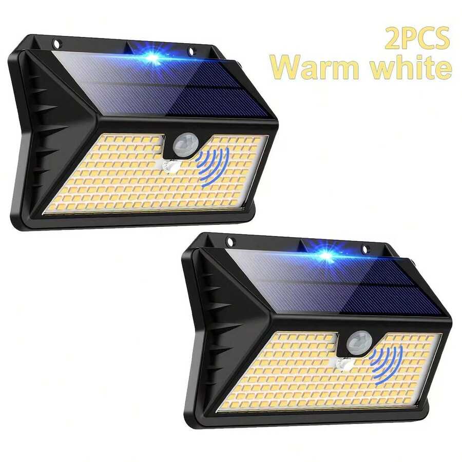 185 LED Warm Light Wall Lamp, Solar Powered Outdoor, 3 Modes Solar Outdoor Garden Light With Motion Sensor, IP65 Solar Outdoor Wall Light, Suitable For Garden, Pathway, Front Door, Security Lighting, Garden, Garage, Street, Christmas, Halloween, Father's Day Gift