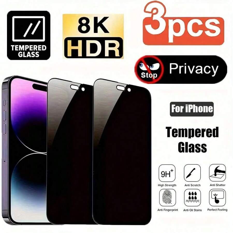 Bộ 3 miếng dán bảo vệ màn hình, chống nước, bền lâu, không bong tróc cạnh, chống bám vân tay, tương thích với iPhone 11, 12, 13, 14, 15, 16 Pro Max, XS Max, XR, tăng cường bảo mật, cảm ứng mượt mà, dễ dàng lắp đặt, vừa khít màn hình, góc nhìn rộng chống nhìn trộm, thích hợp sử dụng hàng ngày, văn phòng, nhà. Miếng dán bảo vệ màn hình điện thoại, phụ kiện điện thoại, chống nhìn trộm, chống sốc, chống rơi, chống trầy xước. - màu đen - Xem 1