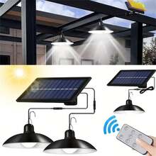 1pc Solar-Powered Pendant Lamp, 1/2 LED Lights, Wall Mount, Adjustable Height, Toggle Control, IP44 Waterproof, Solar Lithium Battery, Outdoor/Indoor Use, Black Plastic