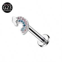 1 pieza Pendiente de titanio G23 con rosca interna, Pendiente, Cartílago, Trago, Hélice, Aro, Joyería corporal con decoración de diamante, 16G - Plateado - Ver 41