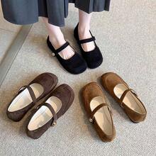 Zapatos de noche de terciopelo francés para mujeres 2025, nuevos zapatos casuales versátiles de primavera y otoño, zapatos Mary Jane para combinar con vestidos. - Caqui - Ver 5