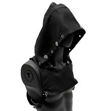 Devil Skull Cyberpunk Rogue Cowl Hood Scarf, Neck Warmer Costume Hooded Cape Hat - Black - View 4