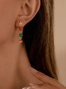 1 đôi bông tai hình ngôi sao năm cánh phong cách retro Y2K - đính ngọc trai và đá quý nhiều màu | Phụ kiện không thể thiếu cho các bữa tiệc huyền bí - Nhiều màu - Xem 2