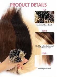 Nano Tip Hair Extensions Human Hair Balayage Nano Ring Beads Pre-Bonded Seamless Highlight Extensions For Women Nano Extension Human Hair Ease Of Use 50s Invisible Nano Bead Extension Valentine's Day - Multicolor - View 5