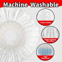 Mop Bucket Set With 360° Spin Mop And Bucket System 3 Microfiber Heads 61In Adjustable Handle For Shop Floor Cleaning - 61吋手把+鏟鬥+替換頭*3 - 查看 9