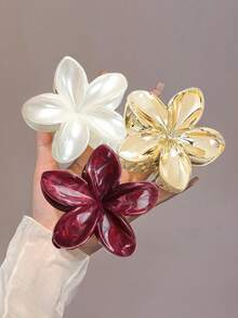 3pcs/1pc Elegant Acrylic Flower Large Hair Claw Clips, Sophisticated Personalized Bun Updo Decor Clips, Versatile Everyday Accessory, Sweet & Fresh Hair Ornament Elegant Hair Clips Women Hair Accessories