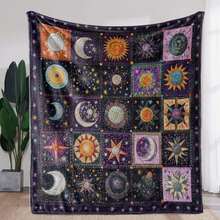 [Soft Vintage Celestial Throw Blanket] Vintage Celestial Moon And Stars Print Flannel Throw Blanket, Soft, Cozy, Comfortable, Digital Print Polyester Knit, With All-Season For Sofa, Bed, Office, Camping, Travel, Gift, Cozy Flannel Blanket - Multiple Sizes Available, Ultra Soft For Sofa/Bed, Winter Necessity - 彩色 - 查看 7