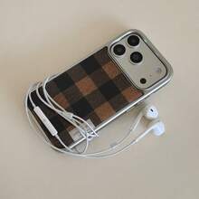 Niche Autumn/Winter Minimalist High-End Chessboard Pattern Compatible With IPhone 17/16 Pro Electroplated Silver Frame 14 Pro Personalized 15 Hard Case With Silver Edges And Resin