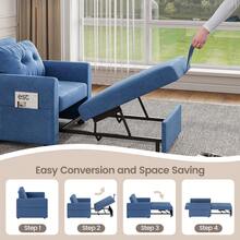 3 In 1 Convertible Single Sofa Bed With Adjustable Backrest, Pull Out Linen Single Sleeper Chair Bed With Pockets For Living Room, Micro Suede Fabric, Blue - Blue - Single - View 5