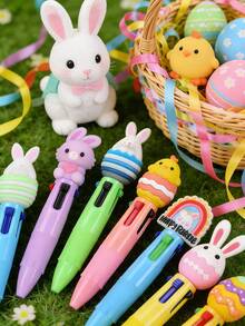 10pcs Easter Party Favor Pens, 4-In-1 0.5mm Multicolor Ballpoint Pens, Suitable For Office, Sports Enthusiasts, Unique Easter Gifts, Gift Bag Fillers, Cute Cartoon 4-Color Ballpoint Pens, Multicolor Push-Button Pens, Suitable For School Supplies, Stationery, Easter Gifts, Back To School Gifts, Cartoon Animal Ballpoint Pens, 0.5mm, Rabbit Easter Party Favors - Multicolor - View 9