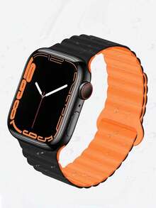 1pc Silicone Magnetic Waterproof Watch Band, Unisex, Compatible With Apple Watch IW Series, Slim Design, Compatible With Apple Watch IW 42mm, 38mm, 40mm, 41mm, 44mm, 45mm, 46mm, 49mm, Fashionable Smart Watch Strap, Replaceable For Series Ultra2, Ultra SE2, SE 10, 9, 8, 7, 6, 5, 4, 3, 2, 1, Suitable As Student Back-To-School Gift - Black - View 5